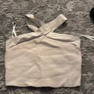 Aritzia babaton sculpt knit criss cross cropped tank white medium cream